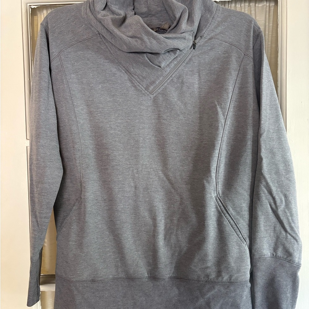 Zella Cowl Zip Neck, Kangaroo Pocket, Thumb Holes, Grey, Size: XL